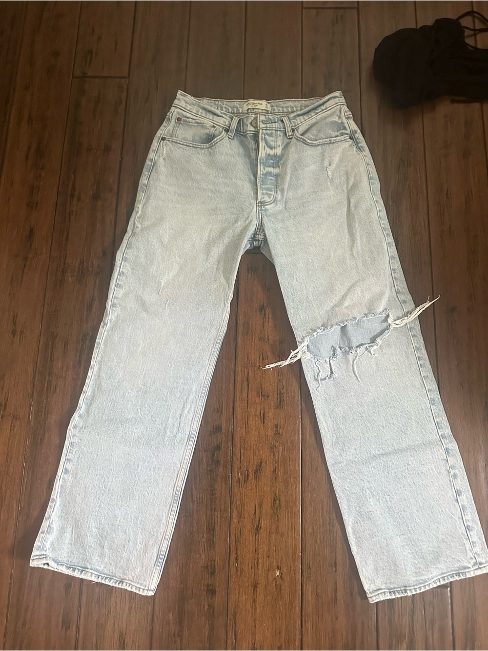 Abercrombie & Fitch Light Blue Straight Leg Jeans with Knee Rip